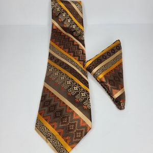 Prime Time Men's Tie‎ w/Pocket Square Brown Classic